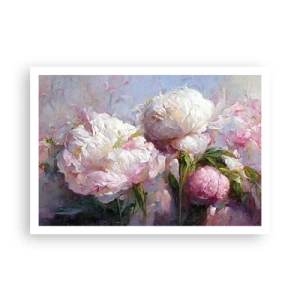 Affiche - Poster - Fleurs de pivoine romantiques aux couleurs pastel - 100x70cm - Un bouquet plein de vie - Décoration murale moderne pour le salon et la chambre ARTTOR