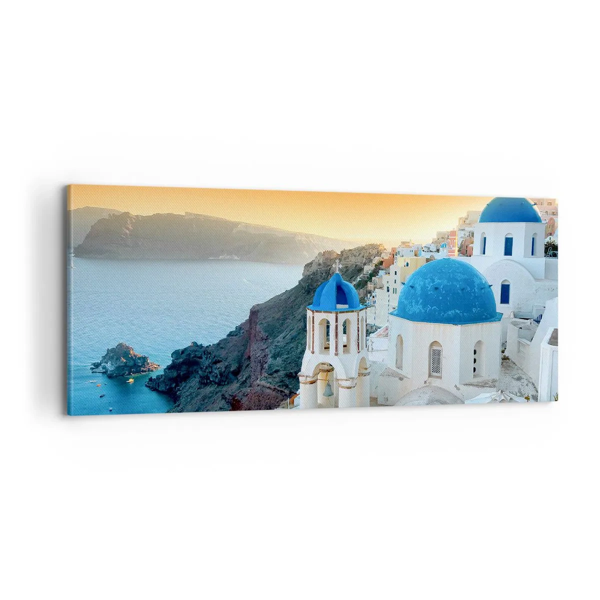 Impression sur toile - Image sur toile - Santorin - blotti contre les rochers - 100x40 cm