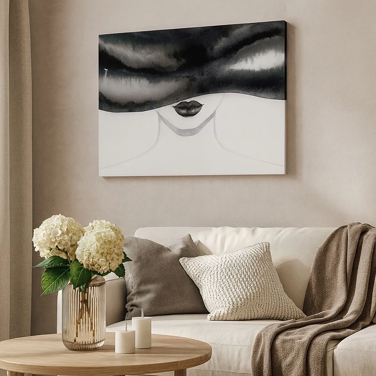 Impression sur toile - Image sur toile - Un portrait subtil d'une femme au visage couvert dans un style monochrome. - 70x50cm - Un mystère sensuel - Décoration murale moderne pour le salon et la chambre ARTTOR