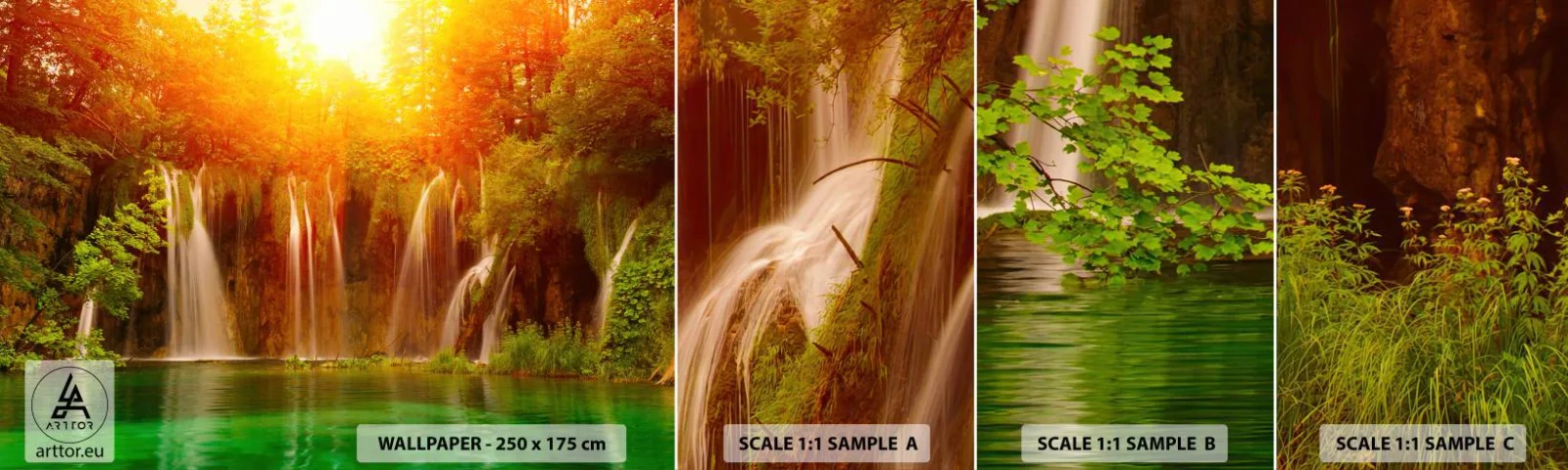 Échantillon De Papier Peint Standard Eco - Au soleil et à l'ombre - Paysage, Cascade, Croatie - 100x30 cm