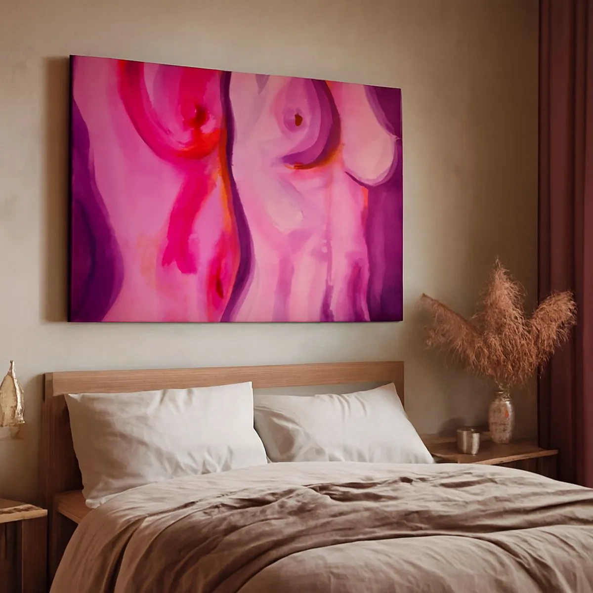 Impression sur toile - Image sur toile - Une interprétation abstraite de la silhouette féminine dans les tons roses et violets. - 70x50cm - Ode à la féminité - Décoration murale moderne pour le salon et la chambre ARTTOR