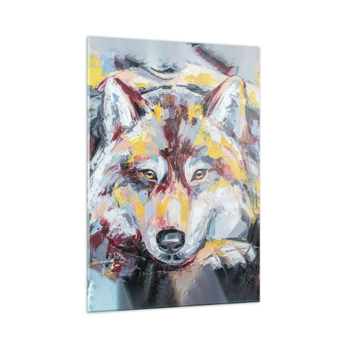 Impression sur verre - Image sur verre - Portrait coloré d'un loup dans le style expressionniste - 50x70cm - En paix au milieu des siens - Décoration murale moderne pour le salon et la chambre ARTTOR