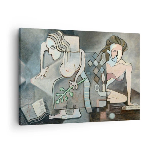 Impression sur toile - Image sur toile - Figures abstraites dans une composition symbolique avec une signification profonde - 70x50cm - Mosaïque d'esprit et de matière - Décoration murale moderne pour le salon et la chambre ARTTOR