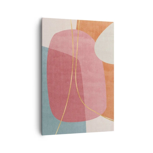 Impression sur toile - Image sur toile - Formes abstraites aux couleurs pastel avec des lignes délicates - 70x100cm - Composition pastel au fil d'or - Décoration murale moderne pour le salon et la chambre ARTTOR