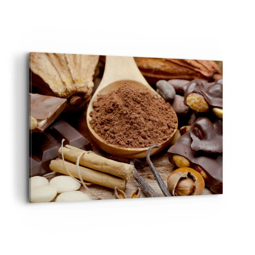 Impression sur toile - Image sur toile - Une cuillerée d'ingrédients à base de cacao et de chocolat dans un arrangement rustique - 100x70cm - La meilleure pour les chagrins - Décoration murale moderne pour le salon et la chambre ARTTOR