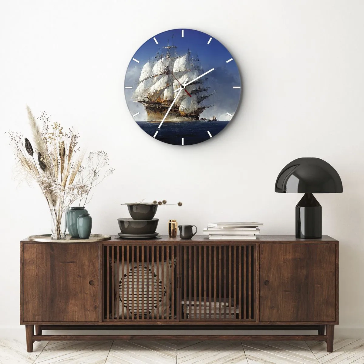 Horloge murale - Pendule murale - Un voilier avec ses voiles déployées, naviguant sur la mer contre le vent. - 30x30cm - La grande gloire ! - Décoration murale moderne pour le salon, la cuisine et la chambre ARTTOR