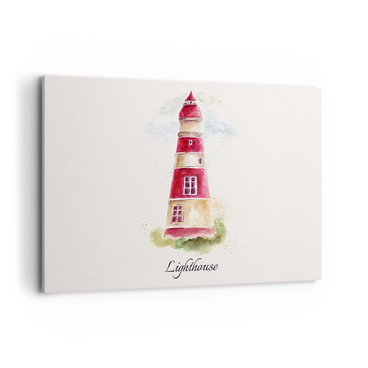 Impression sur toile - Image sur toile - Une aquarelle représentant un phare sur fond clair avec une inscription - 120x80cm - Il y a toujours beau temps autour - Décoration murale moderne pour le salon et la chambre ARTTOR