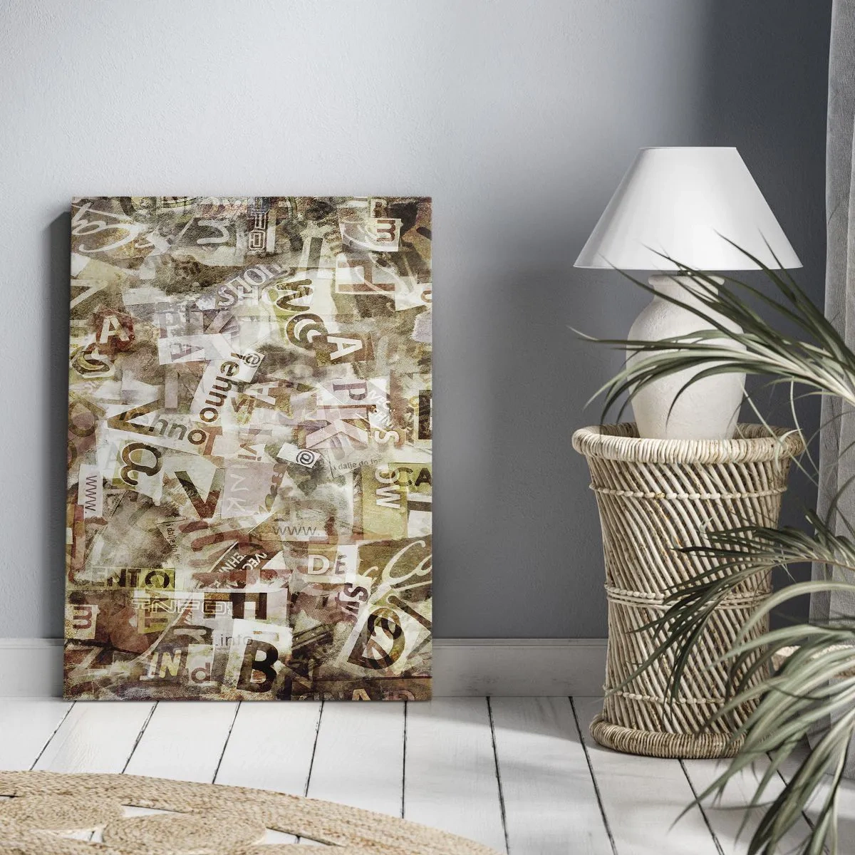 Impression sur toile - Image sur toile - Composition abstraite avec lettres et fragments de texte - 70x100cm - J'unifie le bavardage - Décoration murale moderne pour le salon et la chambre ARTTOR