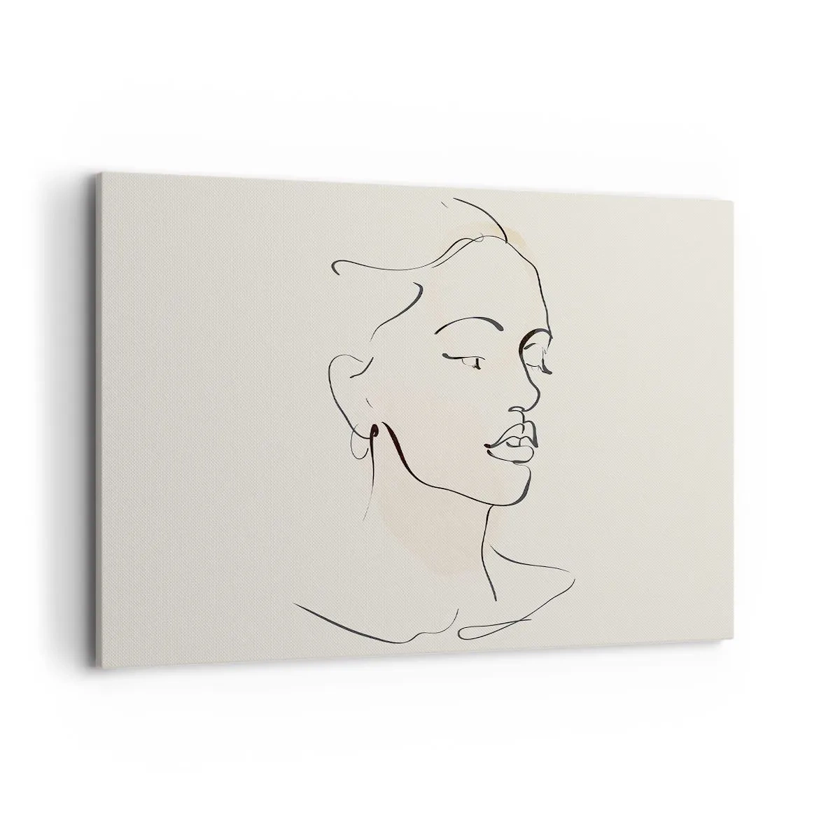 Impression sur toile - Image sur toile - Un croquis délicat du visage d'une femme sur un fond clair - 120x80cm - Une ligne certaine - Décoration murale moderne pour le salon et la chambre ARTTOR
