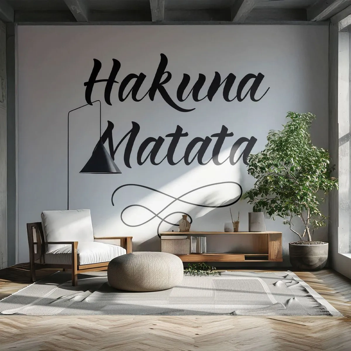 Papier Peint Photo Premium Sand - Lettrage Hakuna Matata élégant sur fond blanc - 100x70cm - Le meilleur conseil - Décoration murale moderne pour le salon et la chambre ARTTOR