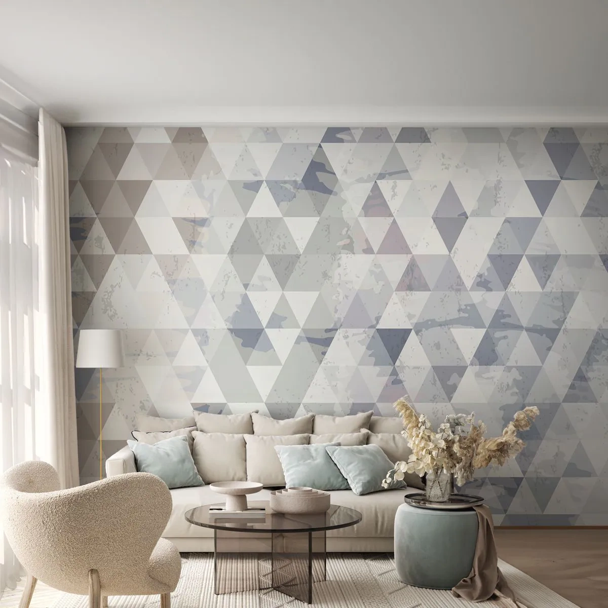 Papier Peint Photo Standard Eco - En rythme de trois - Abstraction, Morceau, Triangles - 450x315 cm