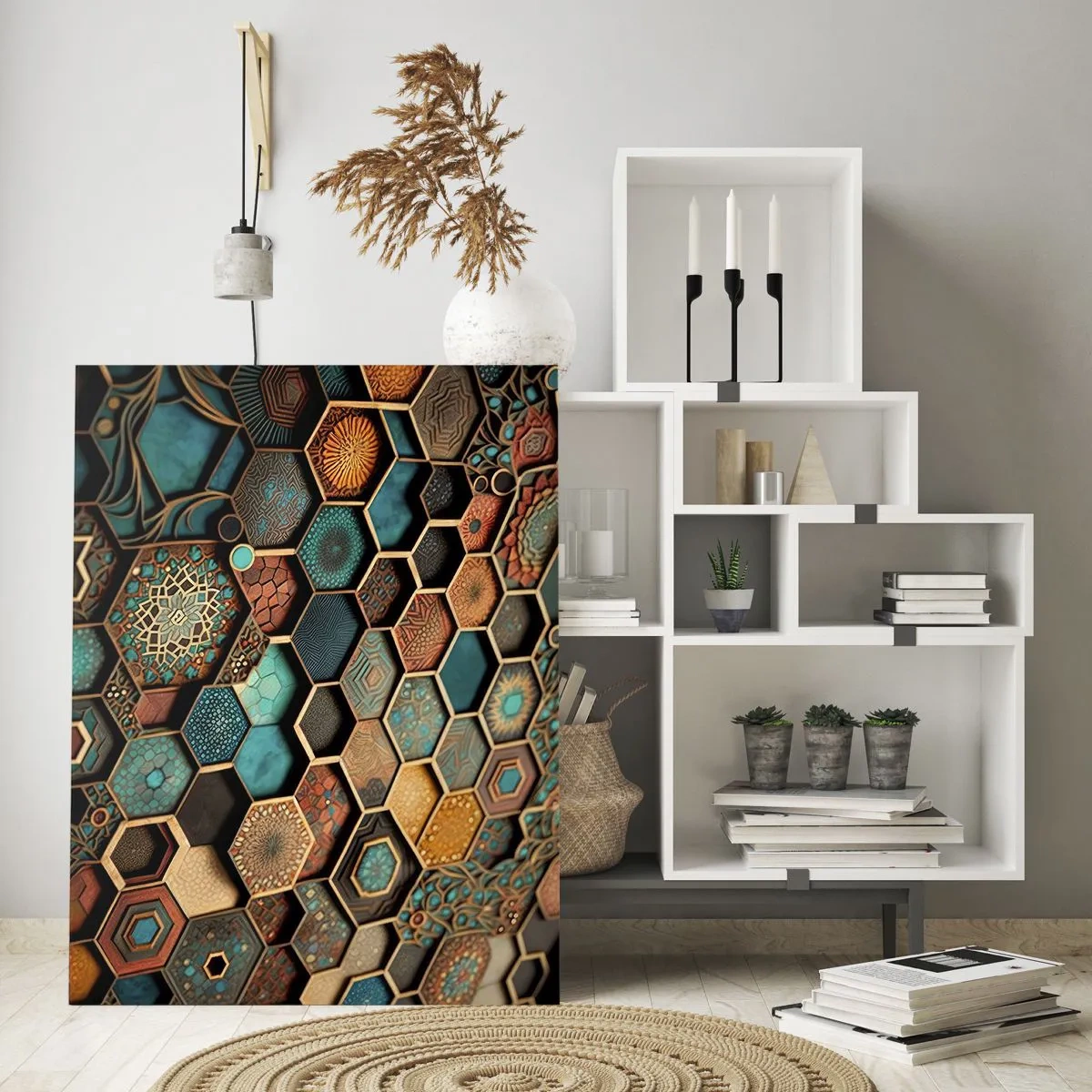 Impression sur verre - Image sur verre - Mosaïque à motifs géométriques de style oriental - 50x70cm - Ornements arabes – variation - Décoration murale moderne pour le salon et la chambre ARTTOR