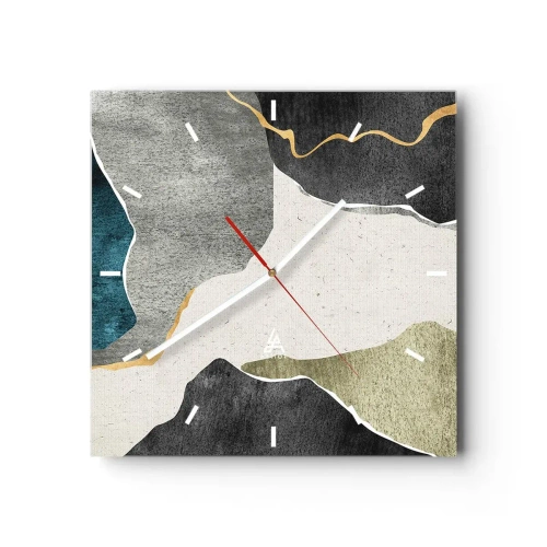 Horloge murale - Pendule murale - Formes géométriques dans les tons de gris, vert et or - 30x30cm - Composition mosaïque avec un fil d'or - Décoration murale moderne pour le salon et la chambre ARTTOR