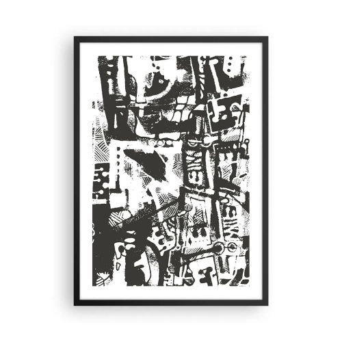 Affiche dans un cadre noir - Poster - Graphique abstrait en noir et blanc avec des formes géométriques - 50x70cm - Ordre ou chaos? - Décoration murale moderne pour le salon et la chambre ARTTOR