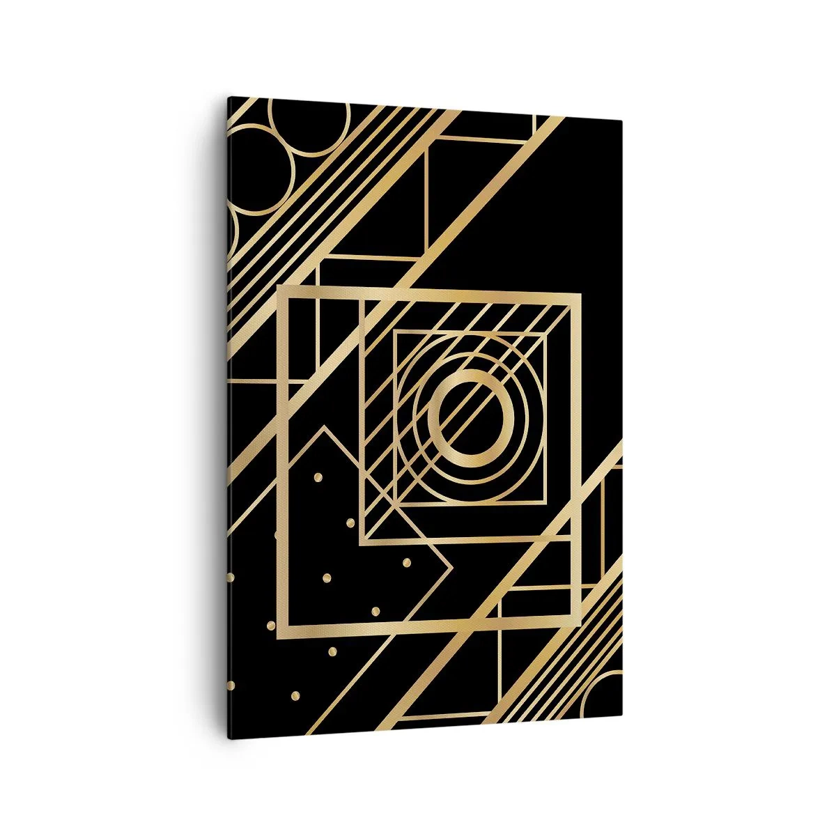 Impression sur toile - Image sur toile - Motifs géométriques dorés sur fond noir - 70x100cm - Géométrie en or - Décoration murale moderne pour le salon et la chambre ARTTOR