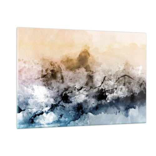 Impression sur verre - Image sur verre - Paysage abstrait aux tons pastel avec brouillard - 120x80cm - Noyé dans un nuage de brouillard - Décoration murale moderne pour le salon et la chambre ARTTOR