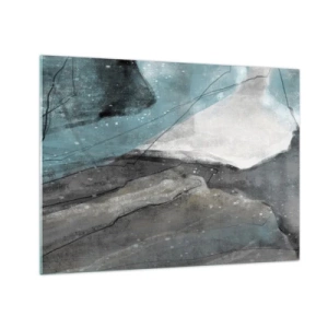 Impression sur verre - Image sur verre - Une représentation abstraite de roches et de glace dans une palette de couleurs froides. - 70x50cm - Résumé : roches et glace - Décoration murale moderne pour le salon et la chambre ARTTOR