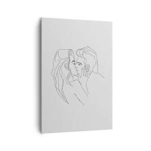 Impression sur toile - Image sur toile - Le contour d'un couple s'embrassant sur un fond clair - 70x100cm - La même ligne - Décoration murale moderne pour le salon et la chambre ARTTOR