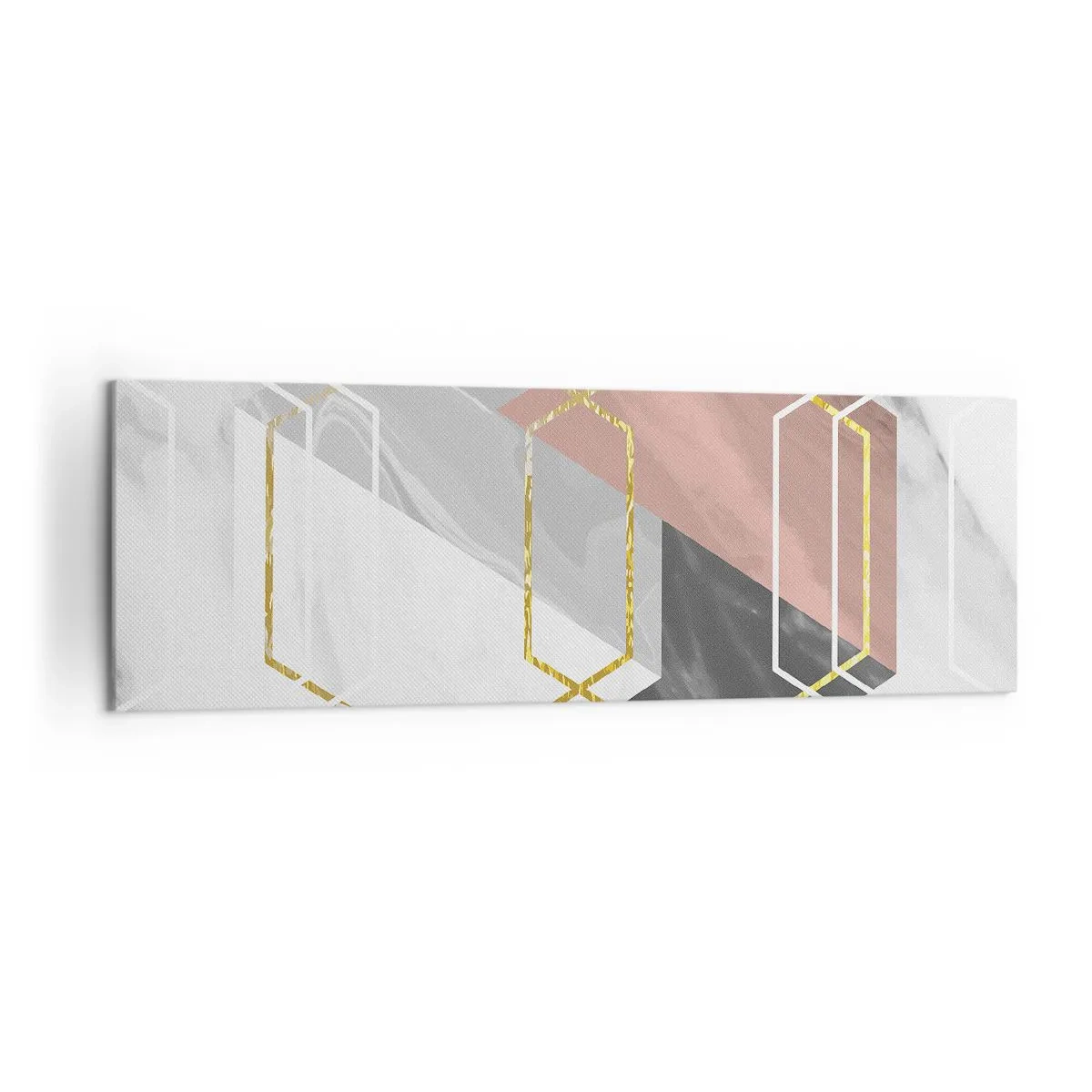 Impression sur toile - Image sur toile - Figures géométriques avec des accents d'or et de marbre - 160x50cm - Composition en chaîne - Décoration murale moderne pour le salon et la chambre ARTTOR