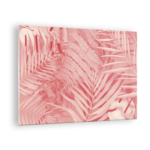 Impression sur verre - Image sur verre - Feuilles tropicales roses dans une composition moderne - 70x50cm - Concept de rose - Décoration murale moderne pour le salon et la chambre ARTTOR