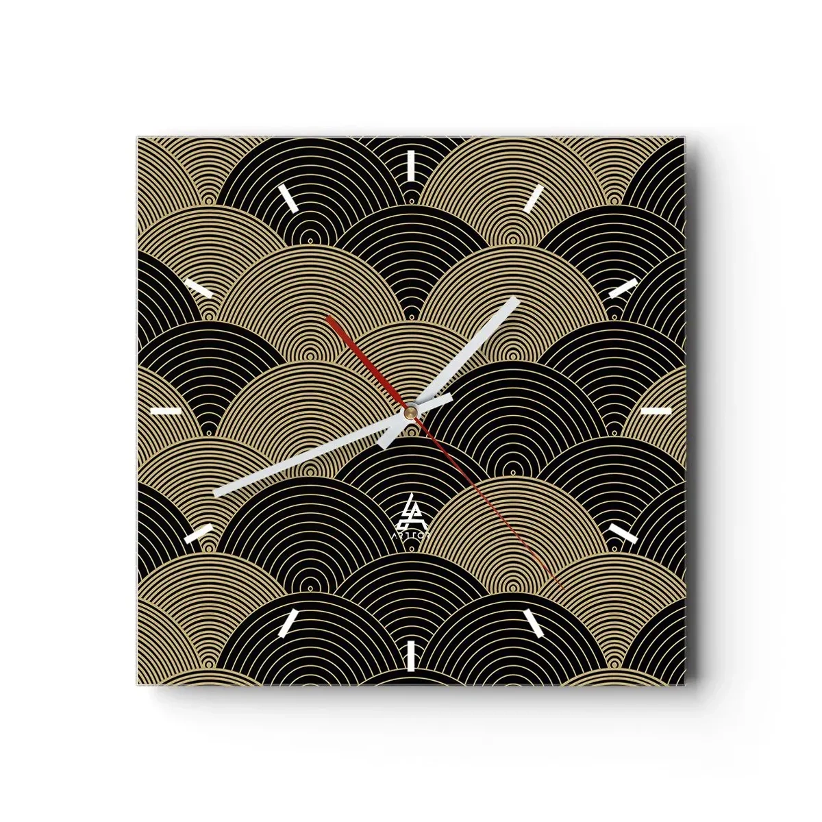 Horloge murale - Pendule murale - Motif Art Déco avec demi-cercles et lignes dorées - 30x30cm - Unité dans la multiplicité - Décoration murale moderne pour le salon et la chambre ARTTOR