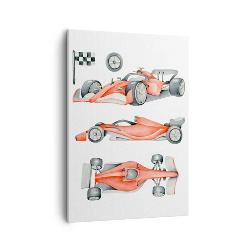 Impression sur toile - Image sur toile - Une voiture de course rouge avec un drapeau à damier - 50x70cm - poursuis ton rêve - Décoration murale moderne pour le salon et la chambre ARTTOR