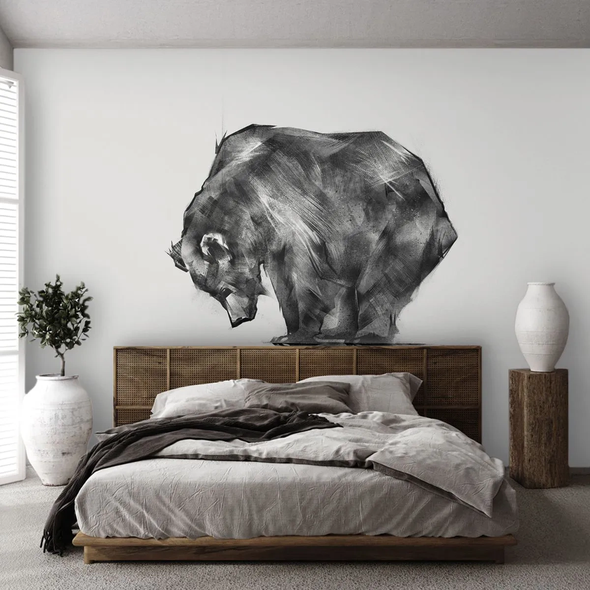 Papier Peint Photo Premium Sand - Dessin abstrait d'un ours avec un reflet dans l'eau - 100x70cm - Ravi de rencontrer quelqu'un de proche - Décoration murale moderne pour le salon et la chambre ARTTOR
