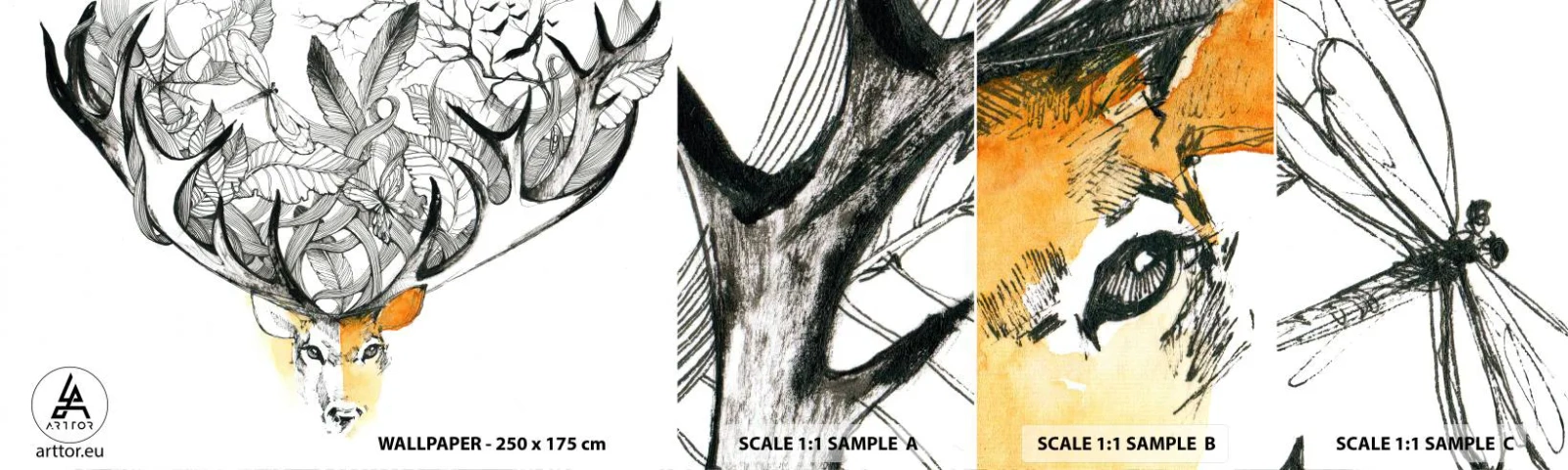 Échantillon de Papier Peint Autocollant Deluxe Sticker - Corne d'abondance - Abstraction, Cerf, Graphique - 100x30 cm