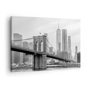 Impression sur toile - Image sur toile - Pont de Brooklyn avec les gratte-ciel de New York en arrière-plan - 70x50cm - Climat New-Yorkais - Décoration murale moderne pour le salon et la chambre ARTTOR