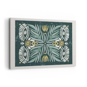 Impression sur toile - Image sur toile - Motif végétal symétrique sur fond vert - 120x80cm - Comme une découpe folklorique - Décoration murale moderne pour le salon et la chambre ARTTOR