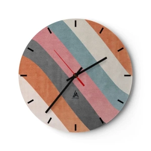 Horloge murale - Pendule murale - Rayures colorées dans des tons pastel disposées en diagonale - 30x30cm - Composition diagonale – mouvement - Décoration murale moderne pour le salon, la cuisine et la chambre ARTTOR