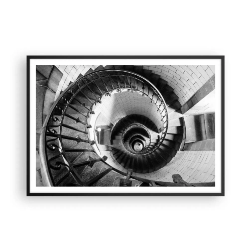 Affiche dans un cadre noir - Poster - Photographie en noir et blanc d'un escalier en colimaçon avec une perspective de haut en bas - 100x70cm - De plus en plus haut - Décoration murale moderne pour le salon et la chambre ARTTOR
