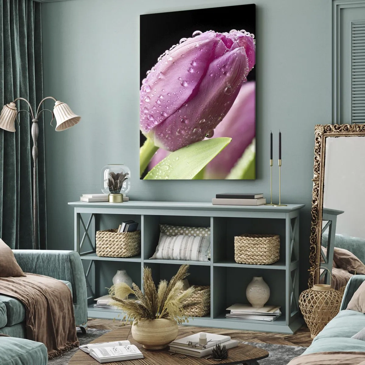 Impression sur toile - Image sur toile - Rêve de lilas dans la rosée - 55x100 cm