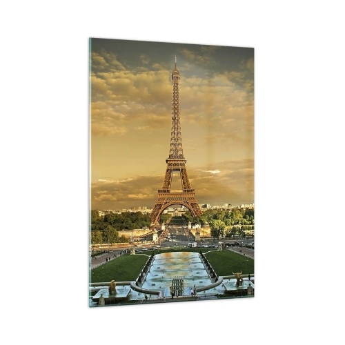 Impression sur verre - Image sur verre - La Tour Eiffel à Paris au coucher du soleil - 70x100cm - La reine de Paris - Décoration murale moderne pour le salon et la chambre ARTTOR