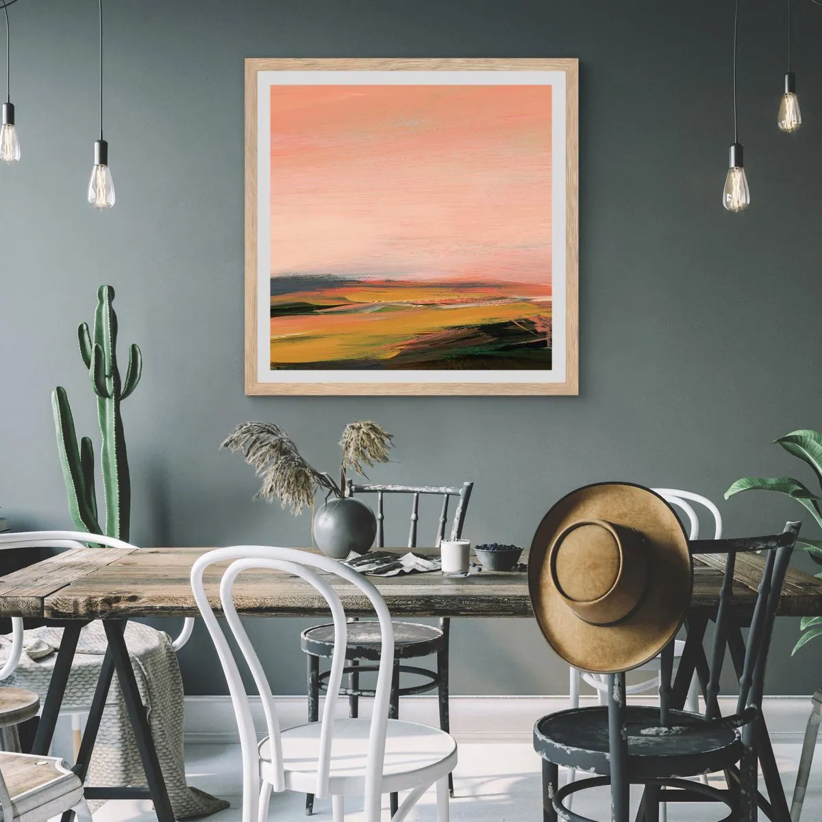 Affiche dans un chêne clair - Poster - Dans les tons de roses - 50x50 cm