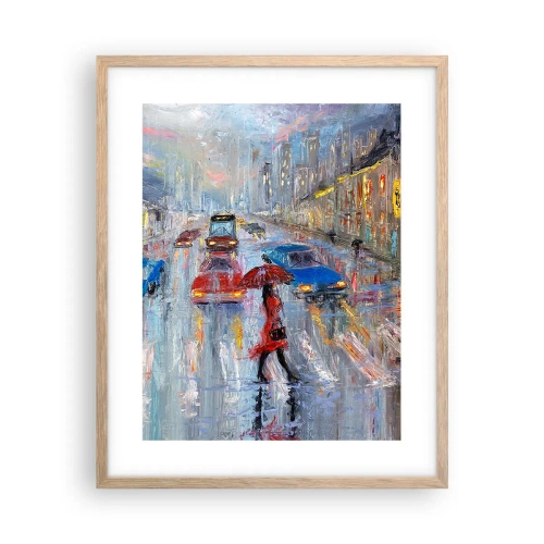 Affiche dans un chêne clair - Poster - Après-midi pluvieux en ville - 40x50 cm