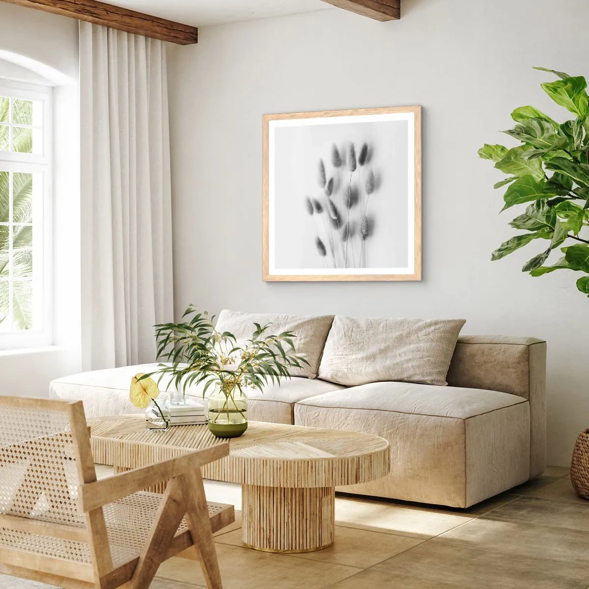 Affiche dans un chêne clair - Poster - Son herbe duveteuse - 30x30 cm