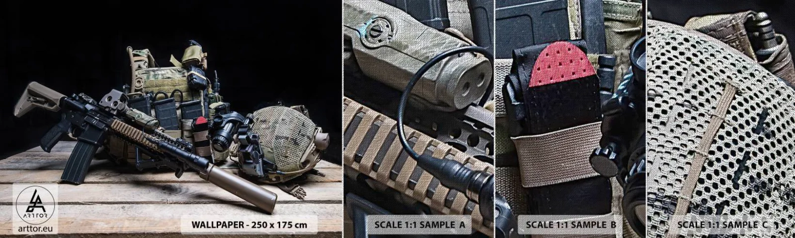 Échantillon de Papier Peint Premium Canvas - Se reposer! - Militaire, Fusil, Arme - 100x30 cm