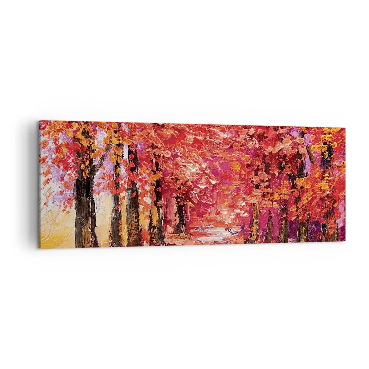 Impression sur toile - Image sur toile - Une ruelle pittoresque aux couleurs d'automne dans le style impressionniste - 140x50cm - Impression d'automne - Décoration murale moderne pour le salon et la chambre ARTTOR