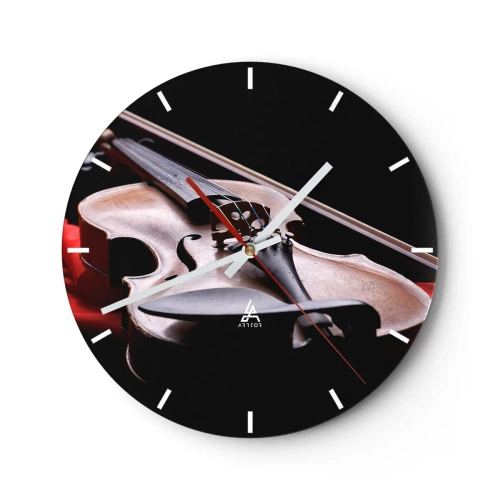 Horloge murale - Pendule murale - Violon sur fond noir avec un accent rouge - 30x30cm - Musique des sentiments - Décoration murale moderne pour le salon, la cuisine et la chambre ARTTOR