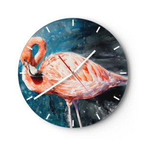Horloge murale - Pendule murale - Flamant rose aquarelle sur fond bleu foncé - 30x30cm - Décoratif par nature - Décoration murale moderne pour le salon, la cuisine et la chambre ARTTOR