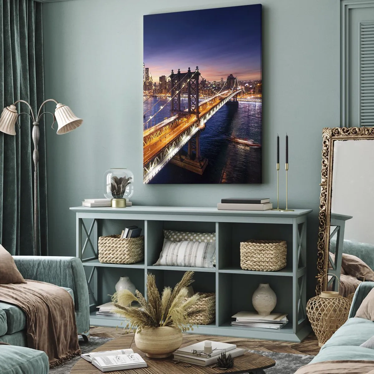 Impression sur toile - Image sur toile - Un pont lumineux au cœur de la ville - 55x100 cm