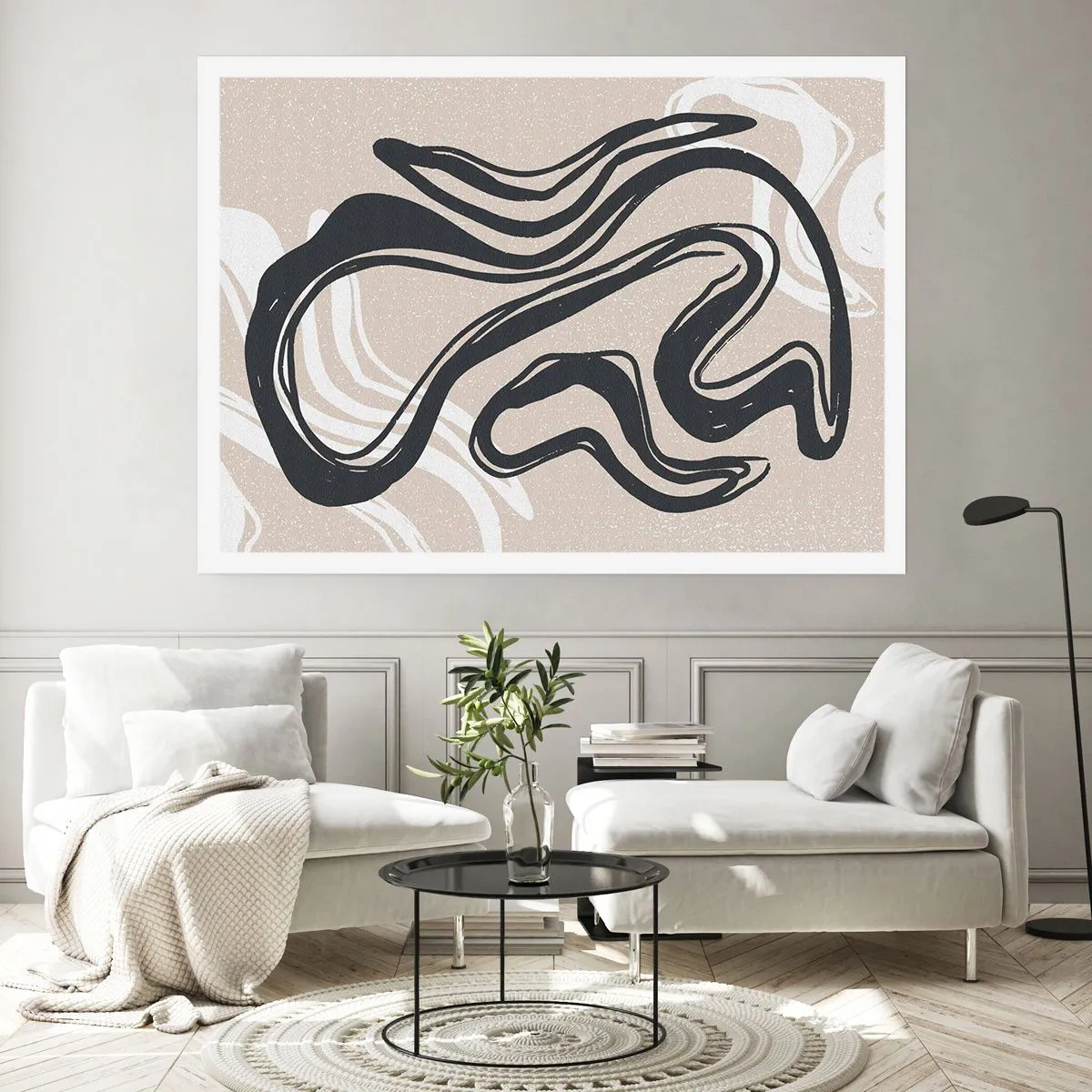 Affiche - Poster - Lignes abstraites dans des tons sombres sur fond beige - 100x70cm - Expression multipliée - Décoration murale moderne pour le salon et la chambre ARTTOR