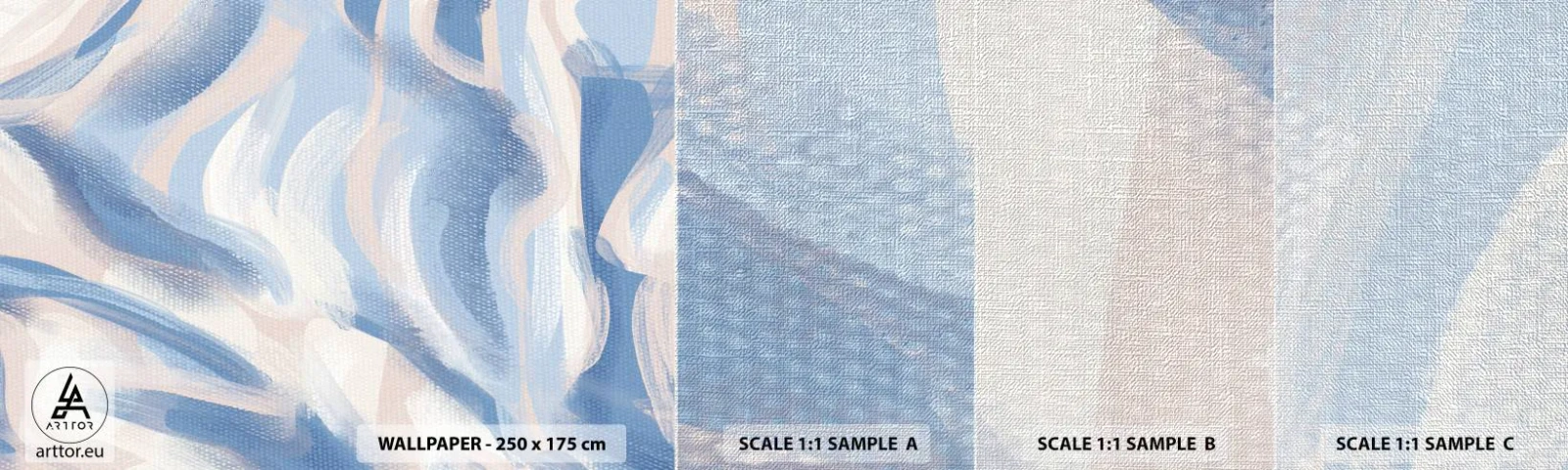 Échantillon de Papier Peint Premium Canvas - Vagues bleues - Pastel, Minimalisme, Morceau - 100x30 cm