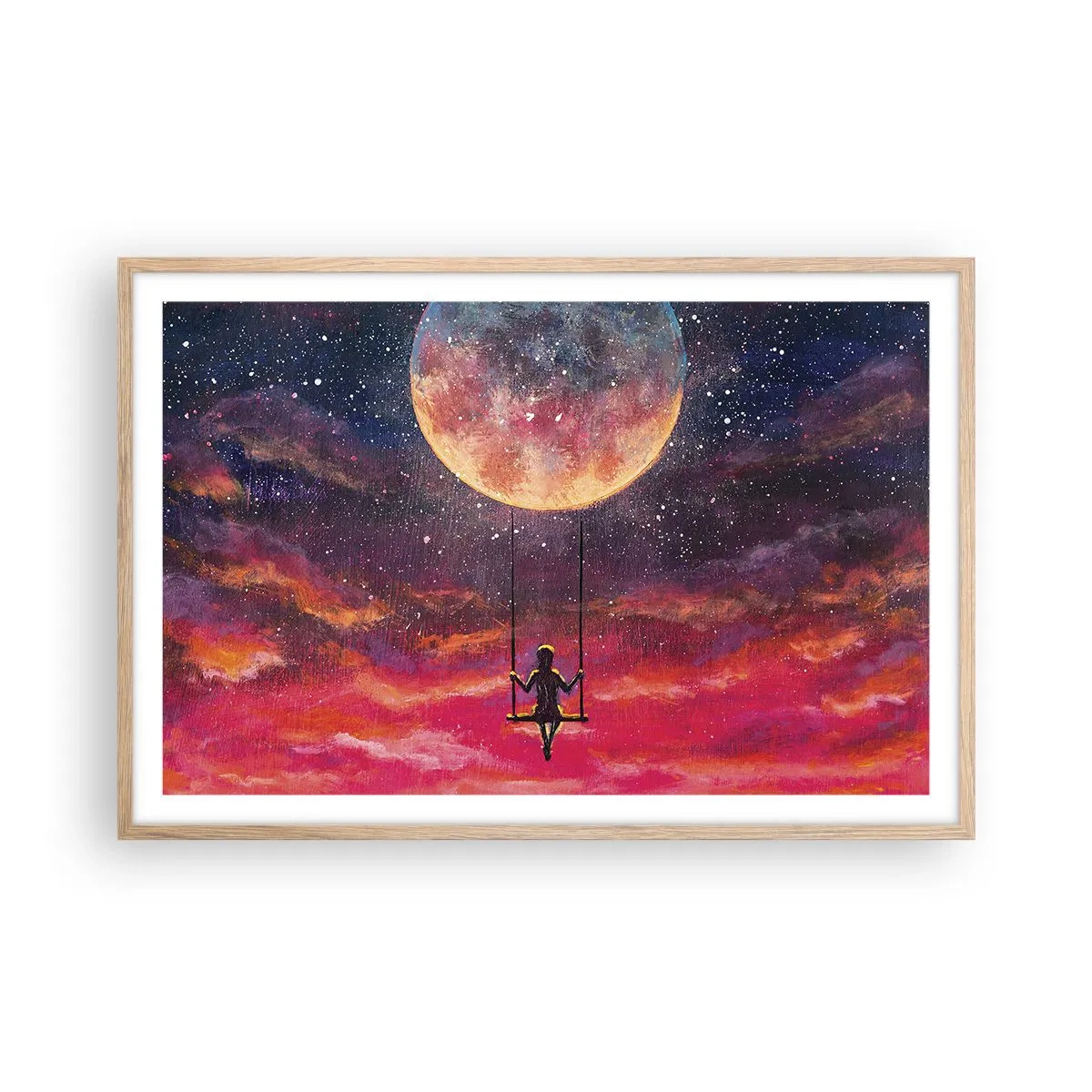 Affiche dans un chêne clair - Poster - Se balancer dans les nuages - 91x61 cm