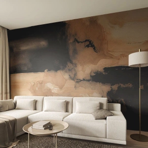 Papier Peint Photo Premium Sand - Composition abstraite marron et noire dans un style aquarelle - 100x70cm - Une abstraction intrigante - Décoration murale moderne pour le salon et la chambre ARTTOR