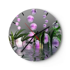 Horloge murale - Pendule murale - Bulles abstraites dans l'eau avec des plantes vertes - 30x30cm - Une composition réfléchissante de légèreté et de vie - Décoration murale moderne pour le salon, la cuisine et la chambre ARTTOR