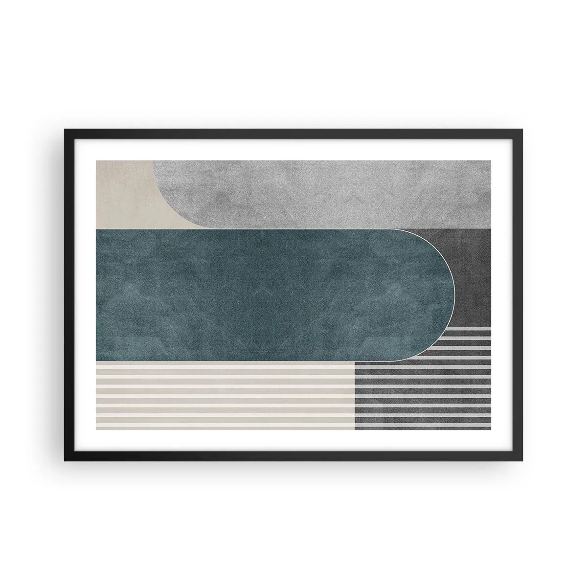 Affiche dans un cadre noir - Poster - Abstraction géométrique dans les tons de gris et de vert - 70x50cm - Composition de niveaux - Décoration murale moderne pour le salon et la chambre ARTTOR