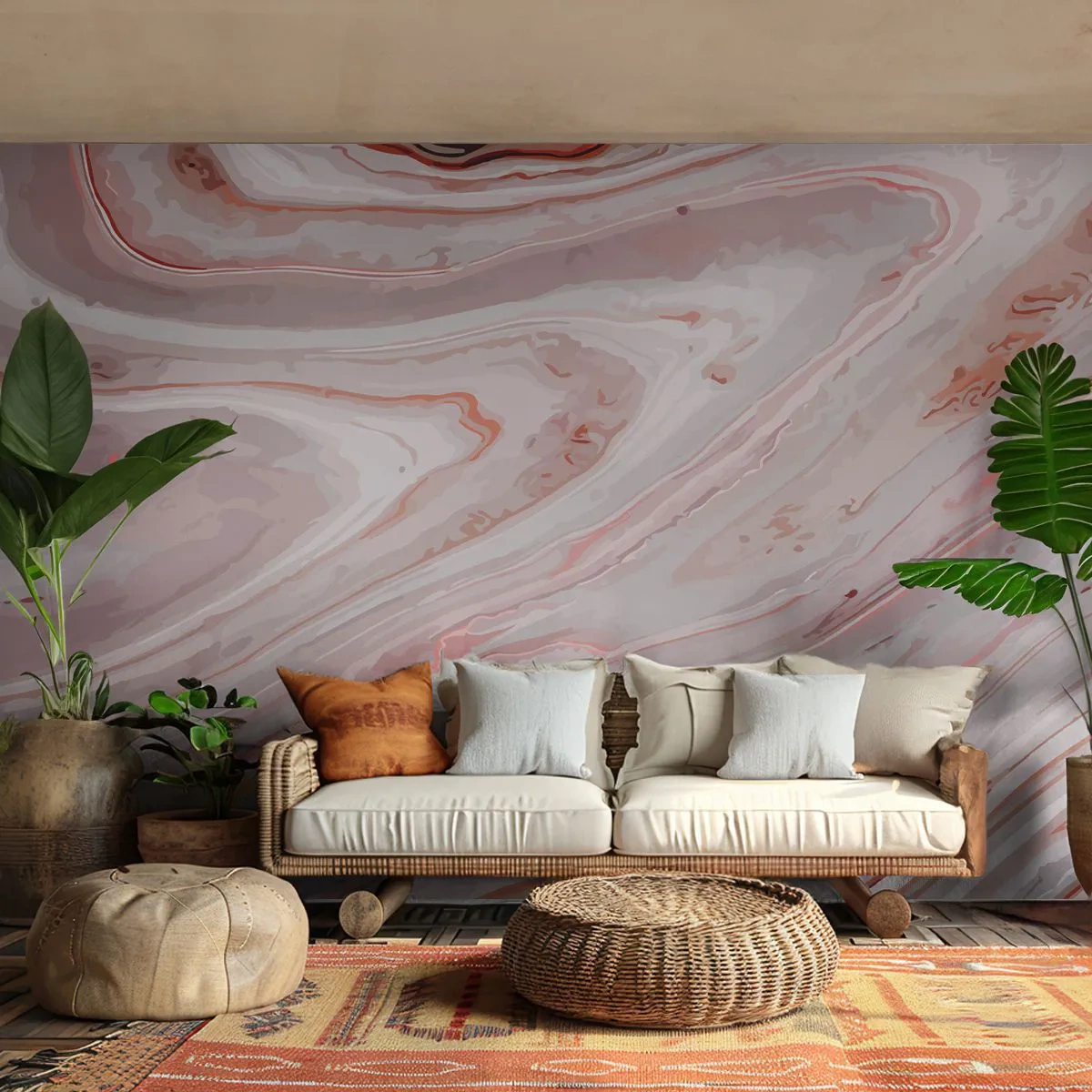 Papier Peint Photo Premium Sand - Abstraction en marbre dans les tons beige et rose - 100x70cm - Rose liquide - Décoration murale moderne pour le salon et la chambre ARTTOR