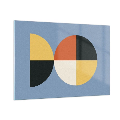 Impression sur verre - Image sur verre - Demi-cercles et quarts colorés sur fond bleu - 100x70cm - Regarde et compte - Décoration murale moderne pour le salon et la chambre ARTTOR